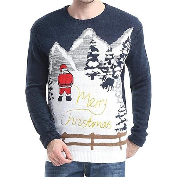 Men's Holiday Reindeer Snowman Santa Snowflakes Sweater